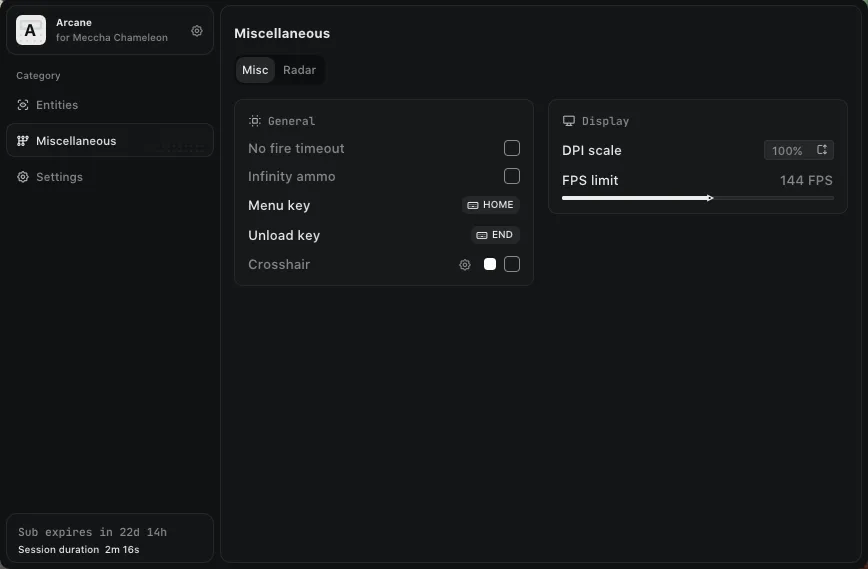 ARCANE cheat screenshot — frame 5